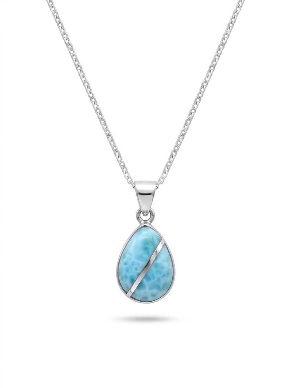 925 Sterling Silver Blue Teardrop Larimar Pendant Necklace